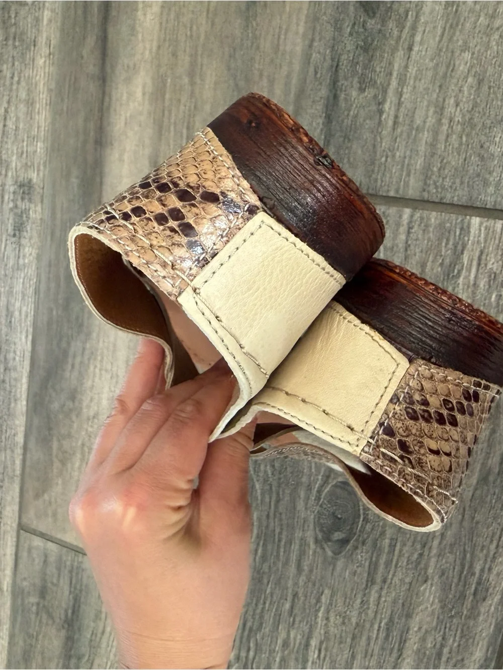 MIA Sheridan leather Tan Snake-Print & Cream Crossover Slide Sandals